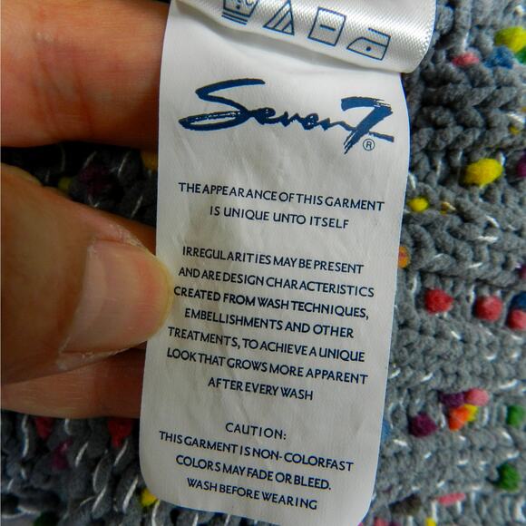 Seven7 Chunky Knit Rainbow Confetti PomPom Sweater Sz L Gray Pullover Jumper - Picture 9 of 10